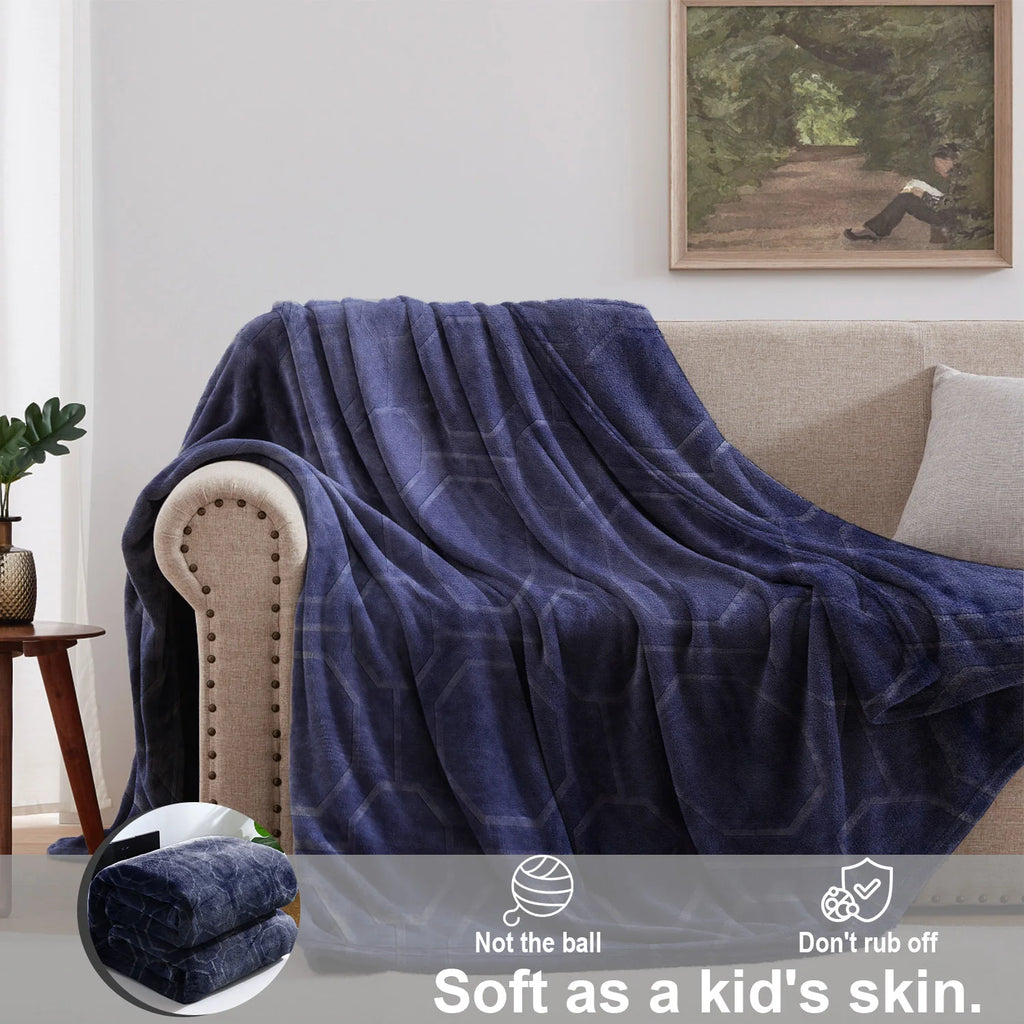 Luxurious Dark Blue Hexagon Flannel Throw Blanket , Ultra-Soft Cozy Winter Bedroom & Couch Cover, Machine Washable, Antibacteria