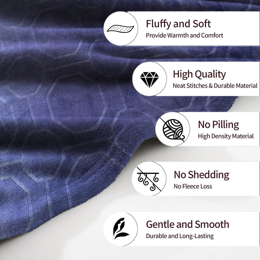 Luxurious Dark Blue Hexagon Flannel Throw Blanket , Ultra-Soft Cozy Winter Bedroom & Couch Cover, Machine Washable, Antibacteria