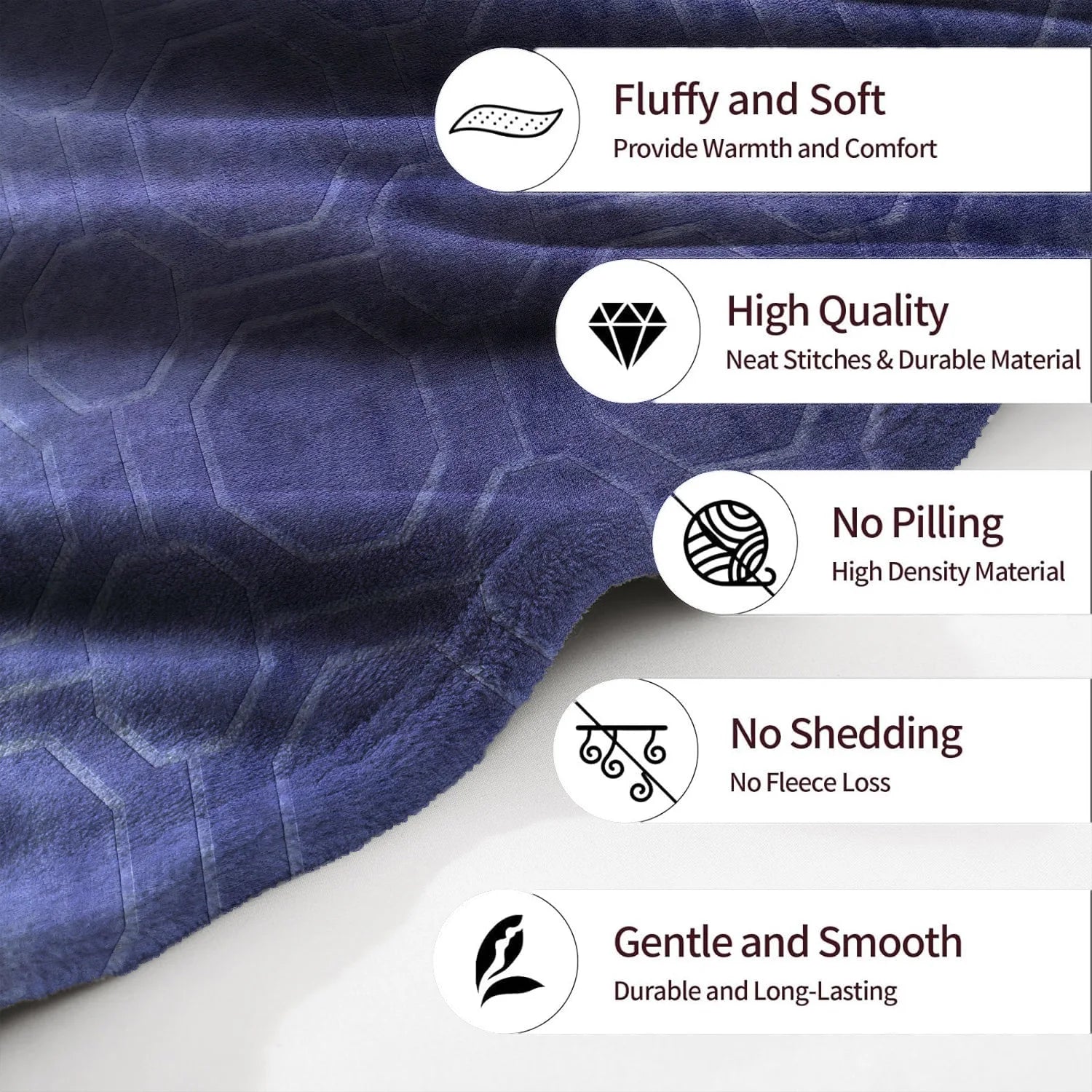 Luxurious Dark Blue Hexagon Flannel Throw Blanket , Ultra-Soft Cozy Winter Bedroom & Couch Cover, Machine Washable, Antibacteria