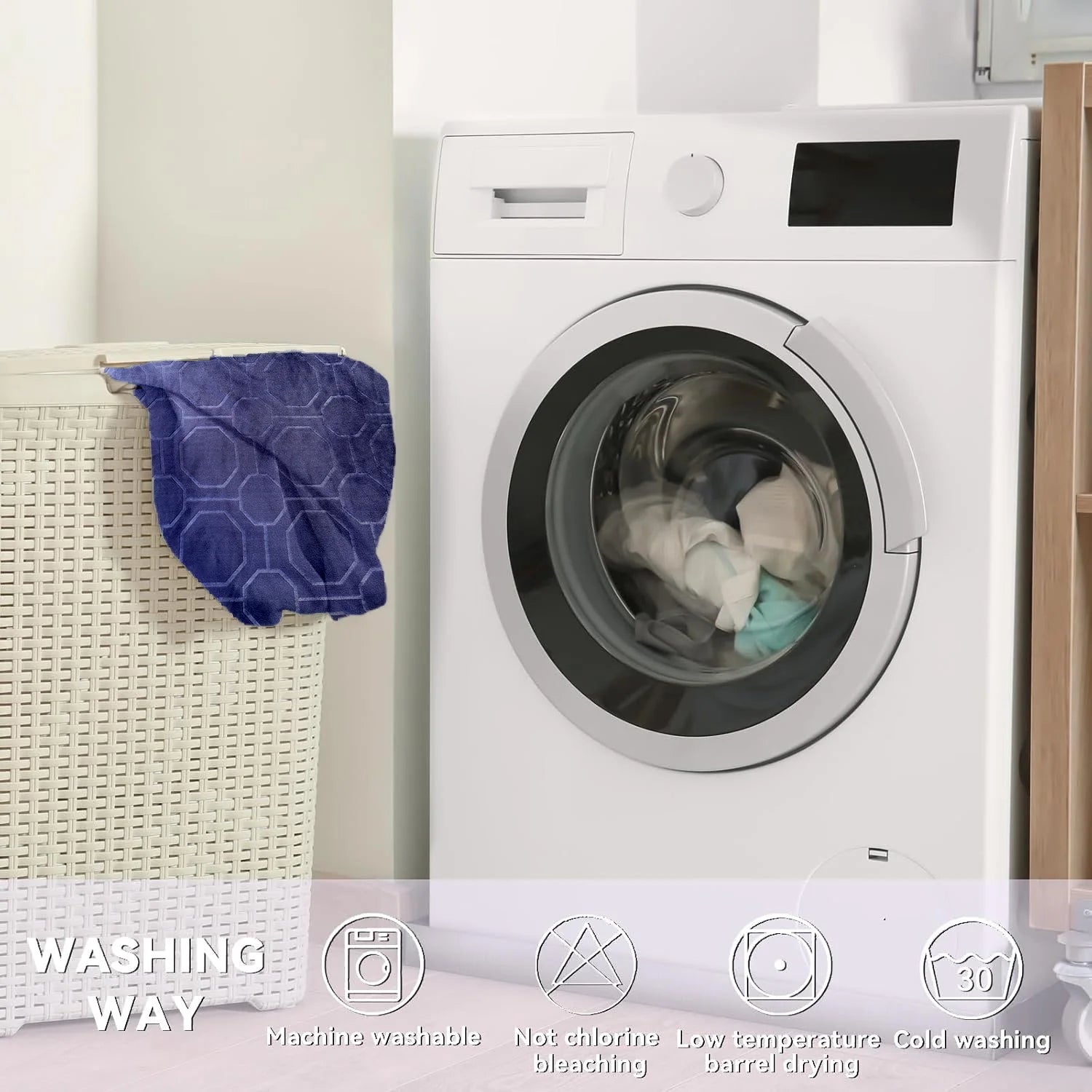 Luxurious Dark Blue Hexagon Flannel Throw Blanket , Ultra-Soft Cozy Winter Bedroom & Couch Cover, Machine Washable, Antibacteria