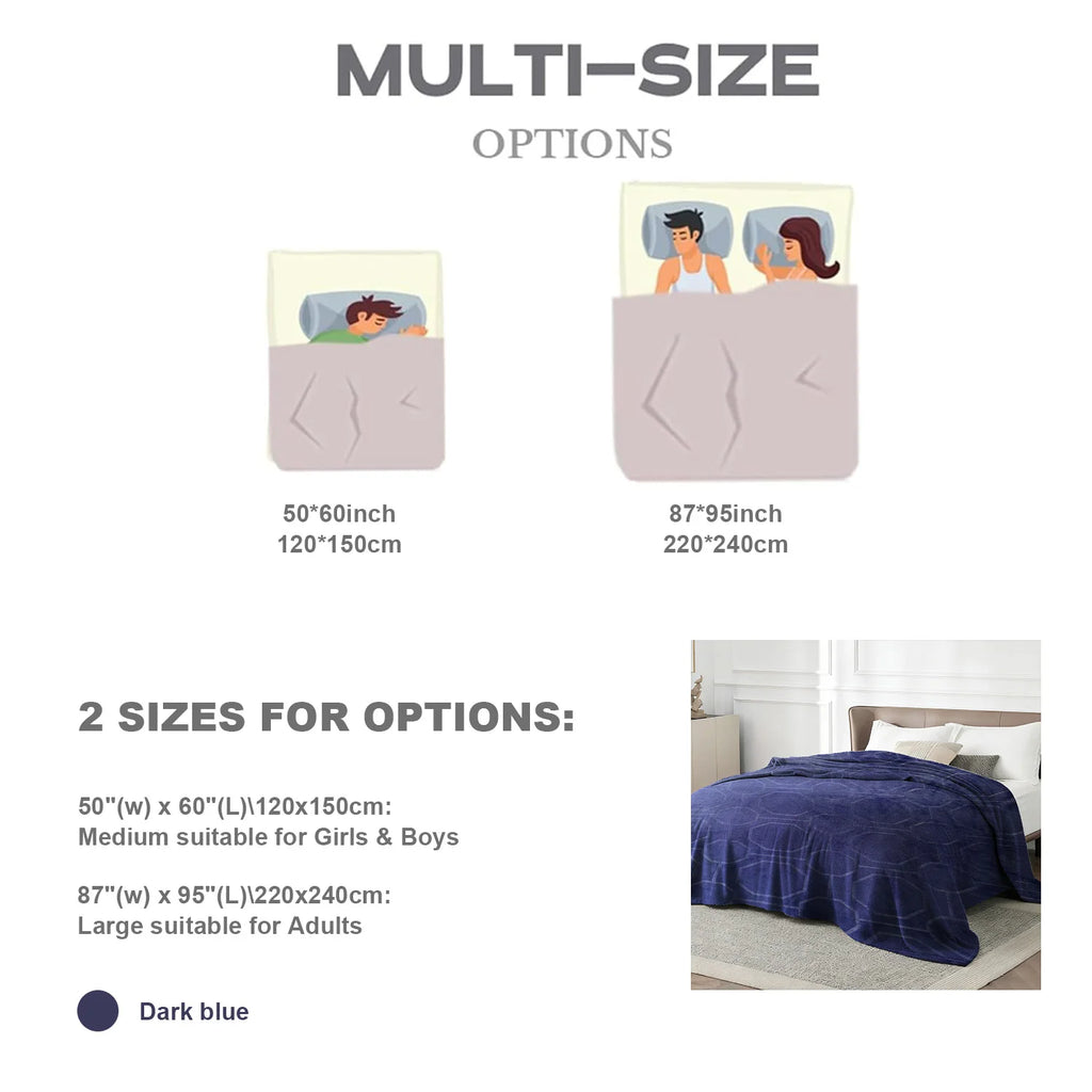 Luxurious Dark Blue Hexagon Flannel Throw Blanket , Ultra-Soft Cozy Winter Bedroom & Couch Cover, Machine Washable, Antibacteria