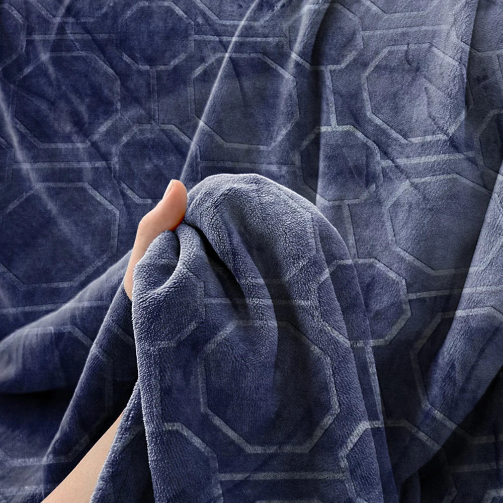 Luxurious Dark Blue Hexagon Flannel Throw Blanket , Ultra-Soft Cozy Winter Bedroom & Couch Cover, Machine Washable, Antibacteria