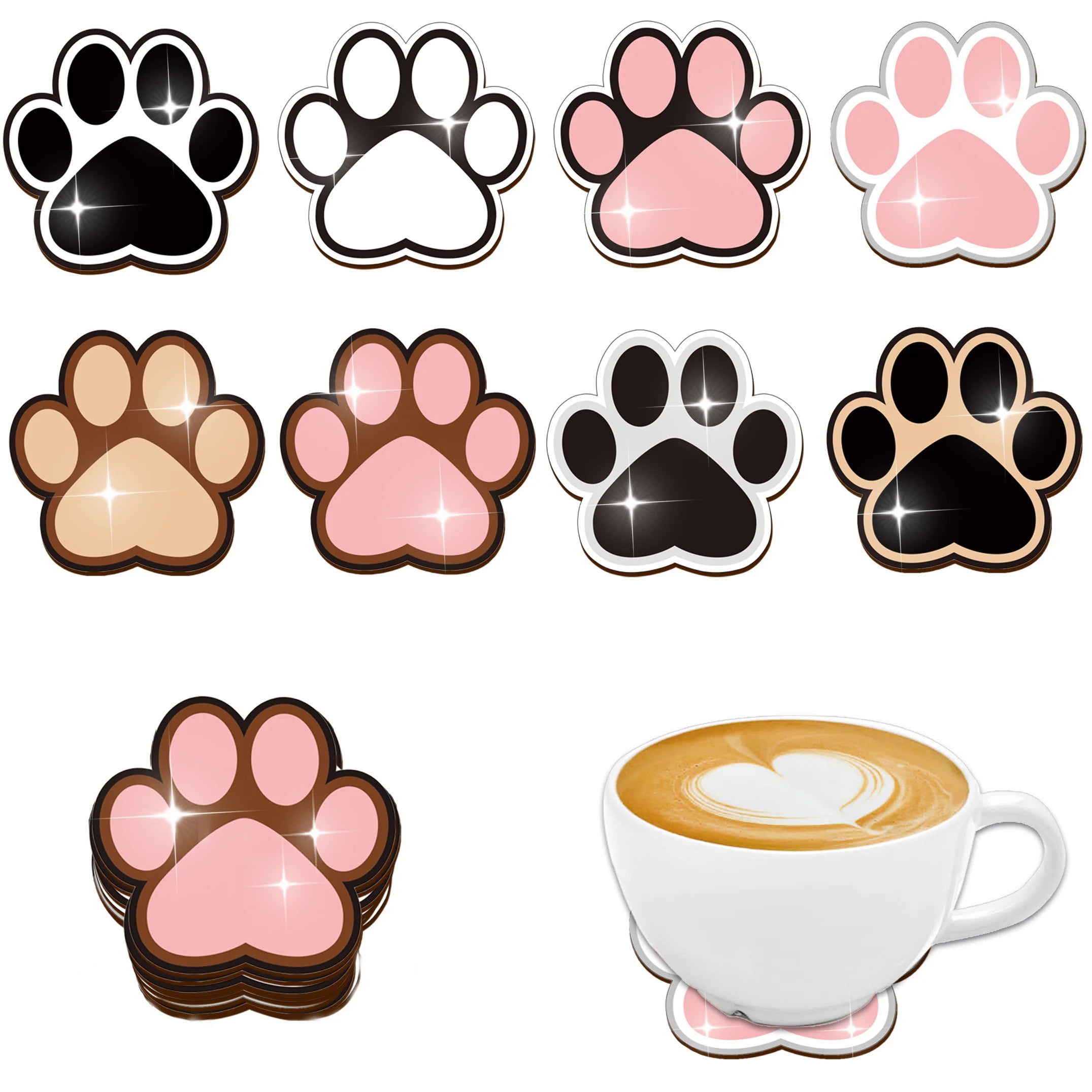 8-piece animal, Christmas Cottage print wooden coasters - perfect for drinks, tea and coffee - ideal for home and restaurant dec