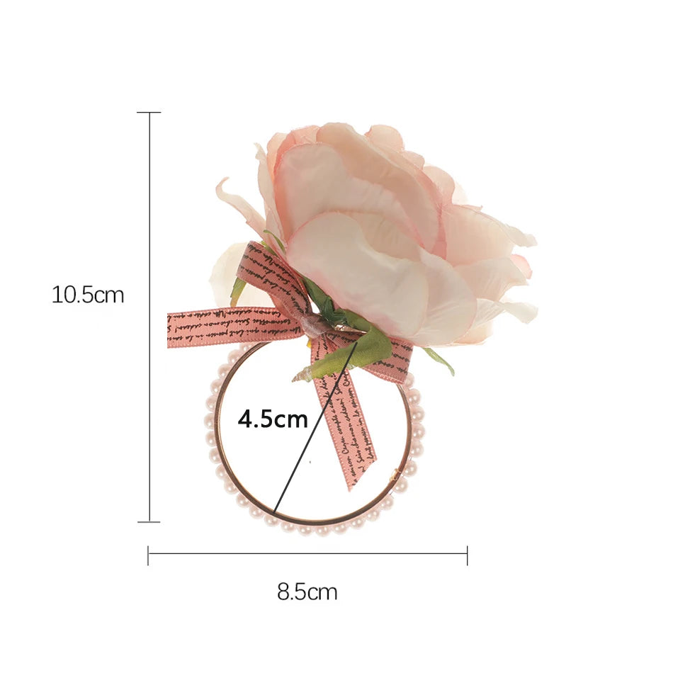 4PCS Simulation Eucalyptus Flowers Napkin Buckle, Pink Rose Napkin Rings, Festival Wedding Party Holiday Table Decoration