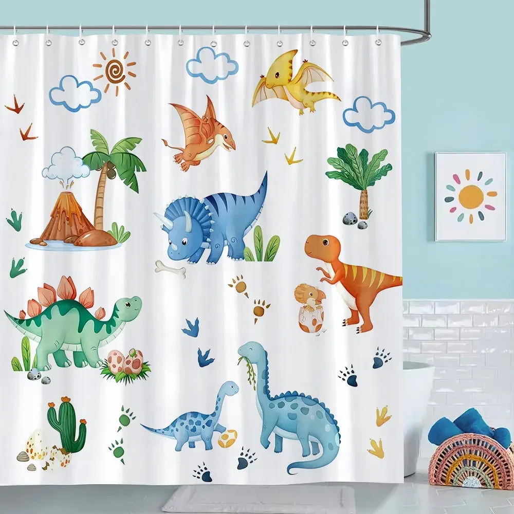 Ocean Cartoon Animal Shower Curtain Pirate Hat Dolphin Sailing Starfish Nautical Polyester Kids Shower Curtains Bathroom Decor