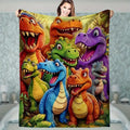 Cute Smiling Dinosaurs Digital Print Flannel Blanket, Animal Theme Comfortable Warm Throw, Perfect for Sofa, Bedroom, Travel