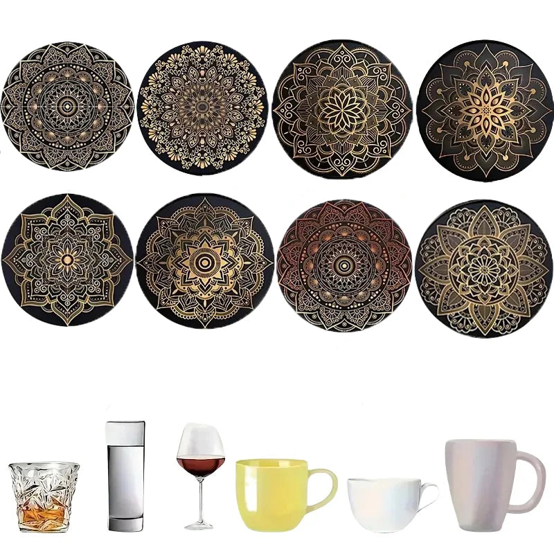 8pc/set beautiful colorful flowers tea table art wooden high temperature non-slip coaster round, suitable for adults, office, te