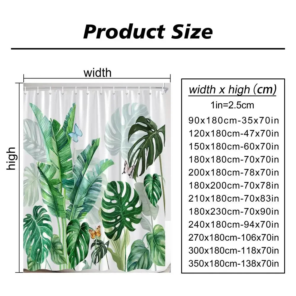 Tropical Plant Leaves Shower Curtain Hummingbird Palm Leaf Monstera Butterfly Watercolour Art Fabric Home Decor Bathroom Curta