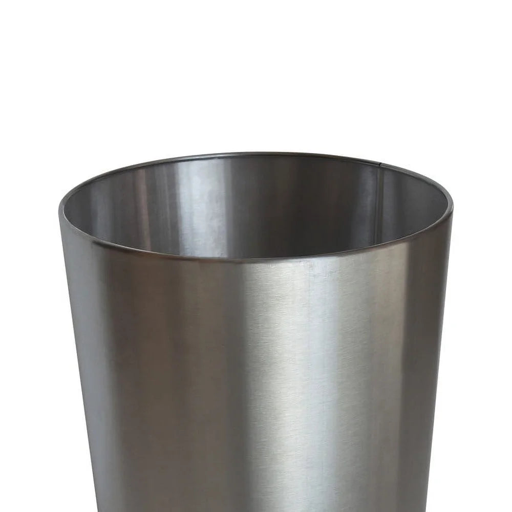 Brushed Nickel Metal Wastebasket 2.2 Gal Durable Open Top Trash Can Decorative Silver Trash Bin Bathroom Indoor Use