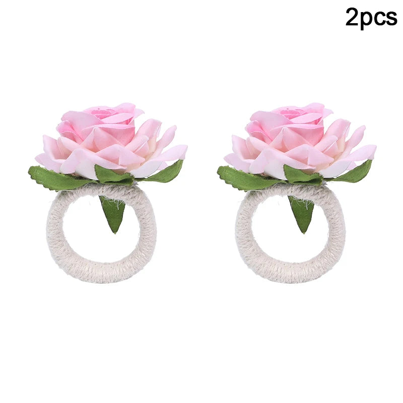 2/4/6pcs Flower Napkin Rings Red Rose Towel Buckle for Wedding Party Valentines Day Home Table Decoration Birthday Napkin Holder