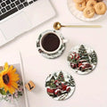 6 pieces of Christmas truck print coasters, suitable for daily family party decoration, offices, and anti-slip wooden coasters