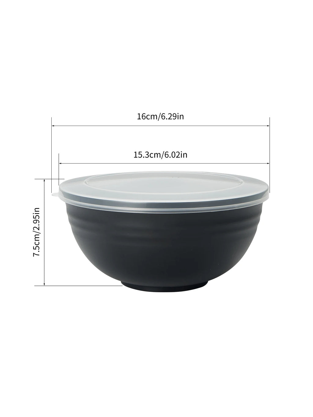 2/4/6pcs Black plastic bowl with lid reusable for home kitchen restaurant RV Camping Work school packing grain salad food