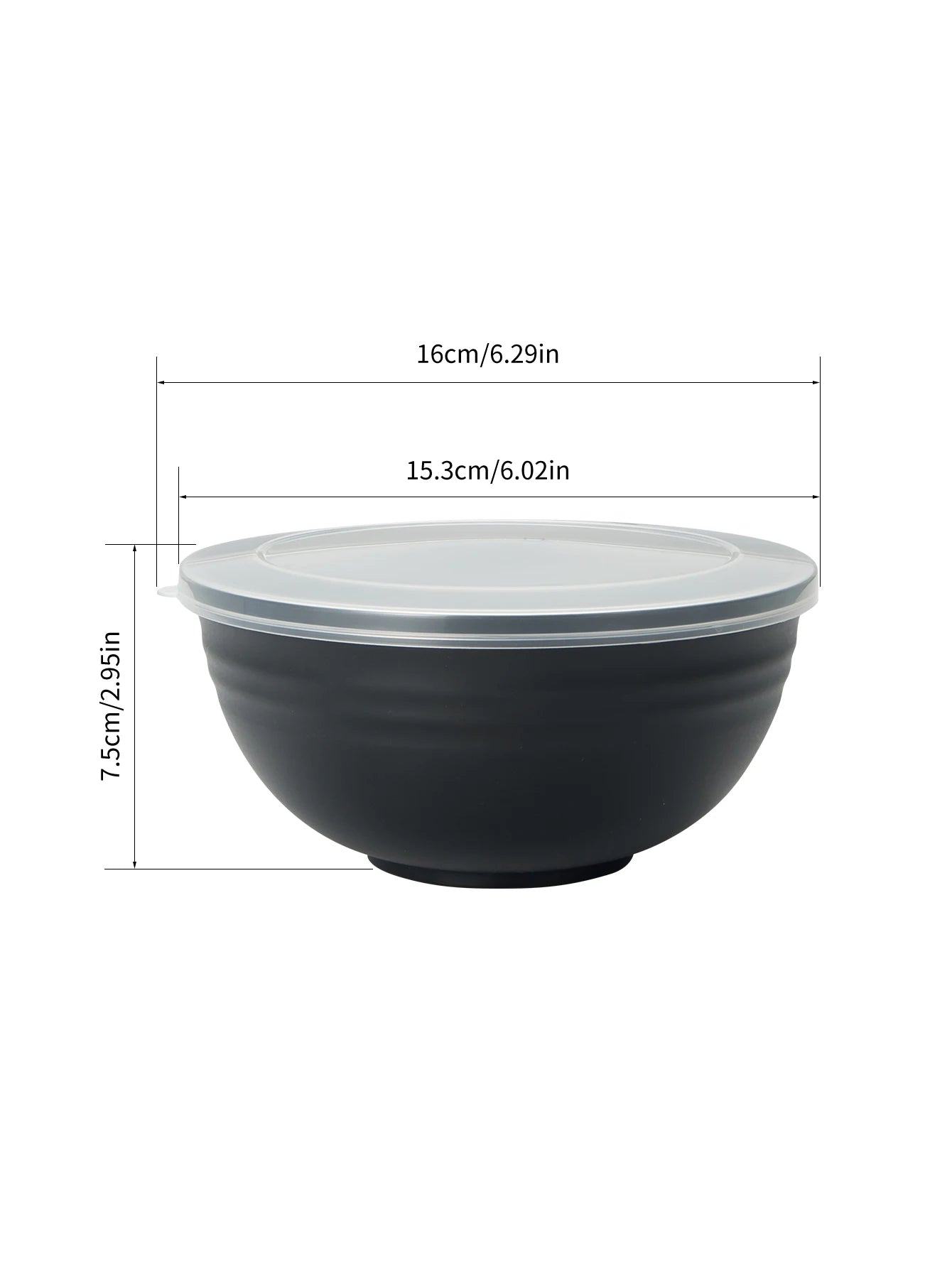 2/4/6pcs Black plastic bowl with lid reusable for home kitchen restaurant RV Camping Work school packing grain salad food
