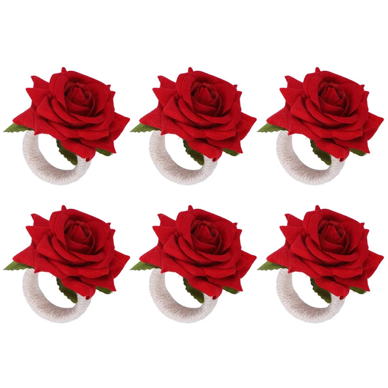 2/4/6pcs Flower Napkin Rings Red Rose Towel Buckle for Wedding Party Valentines Day Home Table Decoration Birthday Napkin Holder