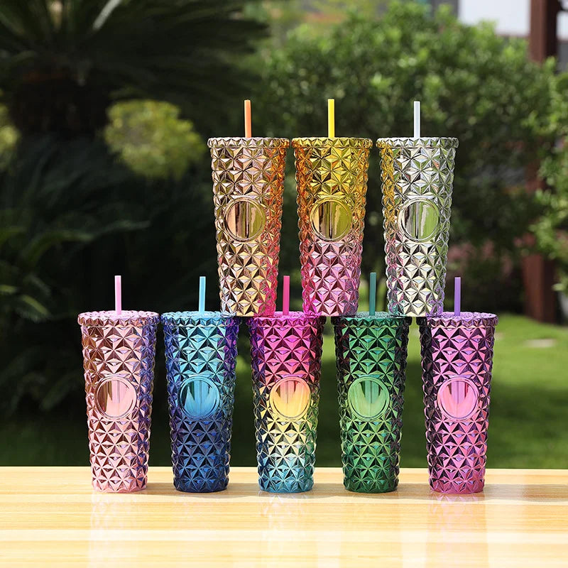 LUSQI Durian Straw Tumbler Double Wall Insulated Plastic Cup Trendy Creative Large Capacity Water Bottle With Multi Colors