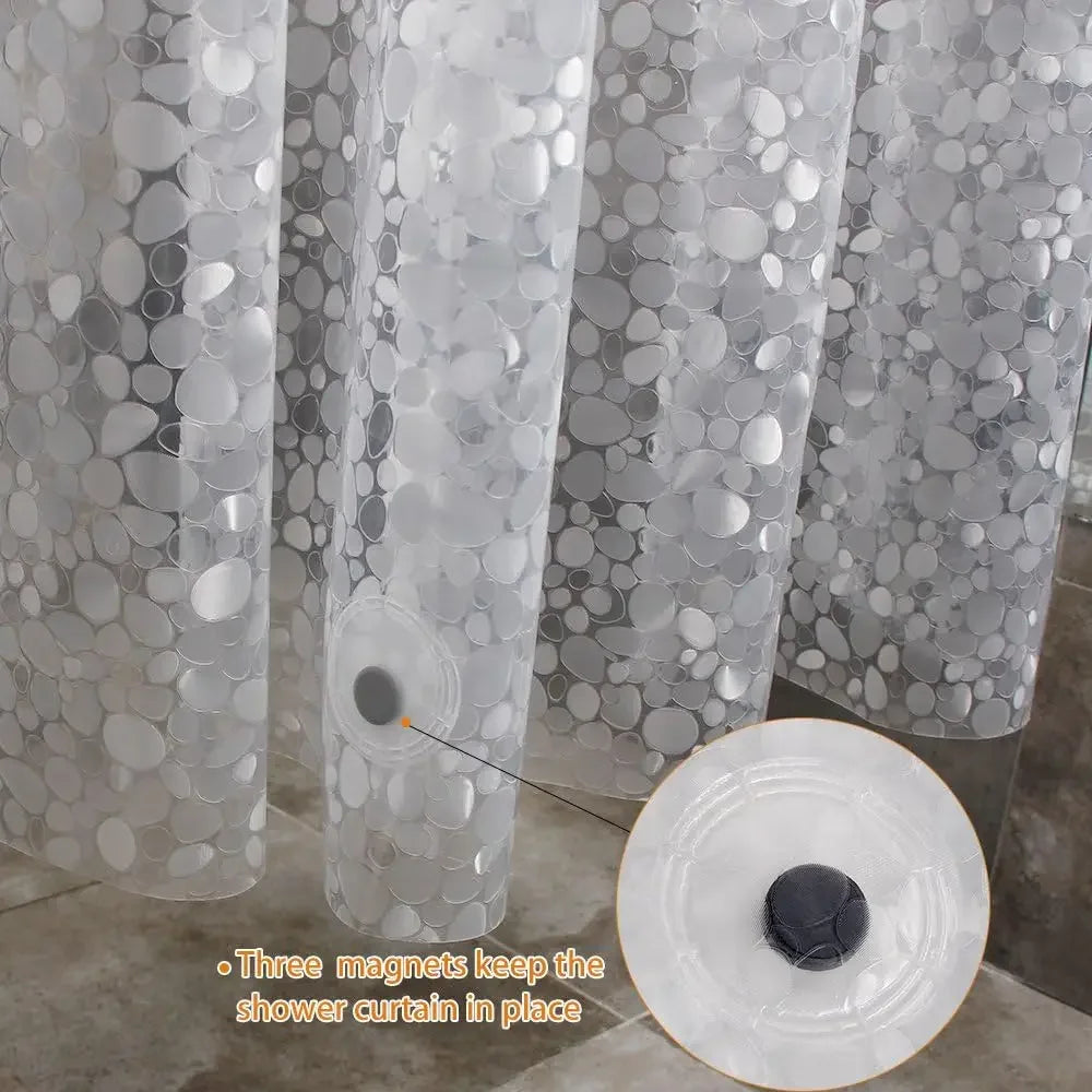 1pc Extra Long Clear Pebble Shower Curtain with Magnets Metal Grommets, Durable Sturdy Bath Curtain Cute Bath Decor Accessories
