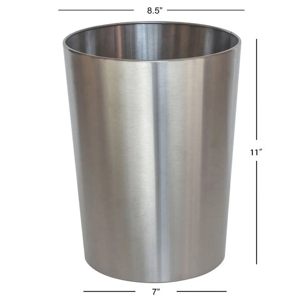 Brushed Nickel Metal Wastebasket 2.2 Gal Durable Open Top Trash Can Decorative Silver Trash Bin Bathroom Indoor Use