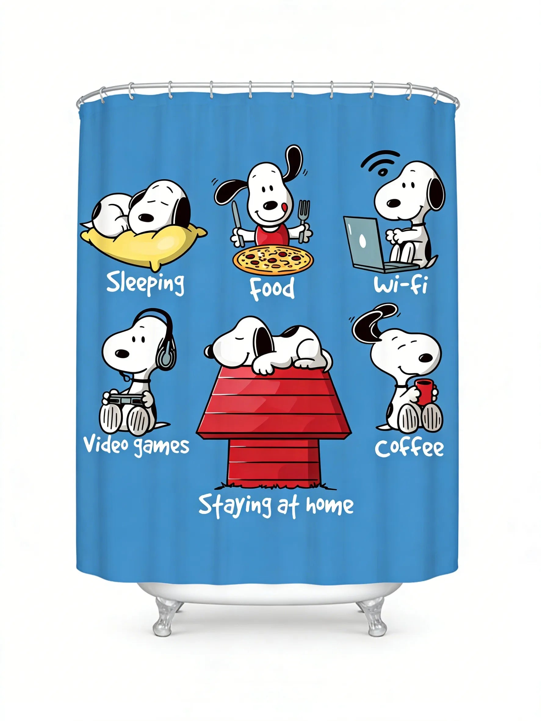 Snoopy Themed Shower Curtain With Hooks Waterproof Washable Quick Install For Dorm Home Bathroom Use