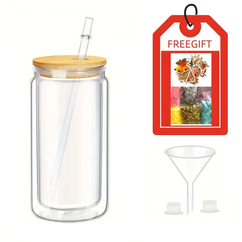 Double Wall Snowglobe Plastic Cups with Pre-Drilled Hole Christmas Straw Water Bottte Clear Tumbler Coffee Juice Drinkware Gifts