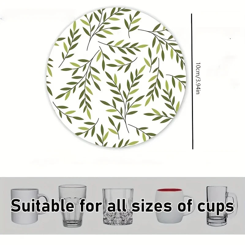 10CM 6PCS 2D Simplicity Nature Flowers Plants Fresh style Wooden Coasters Coffee Shop Furniture Decoration Desktop Protection