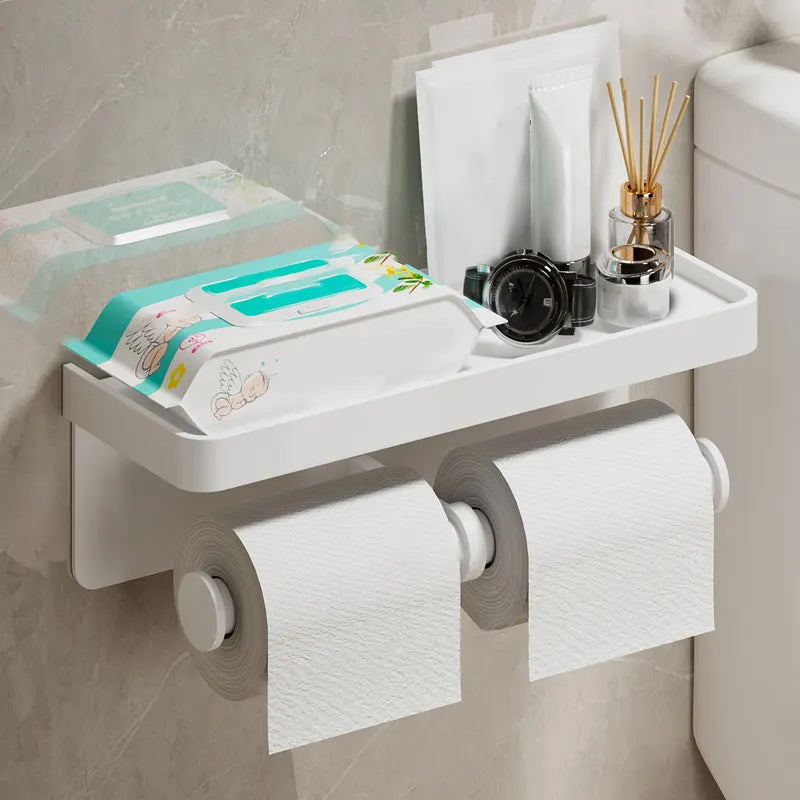 Aluminum Alloy Paper Holder Wall-Mounted Toilet Roll Paper Holder No Drilling Bathroom Kitchen Paper Holder