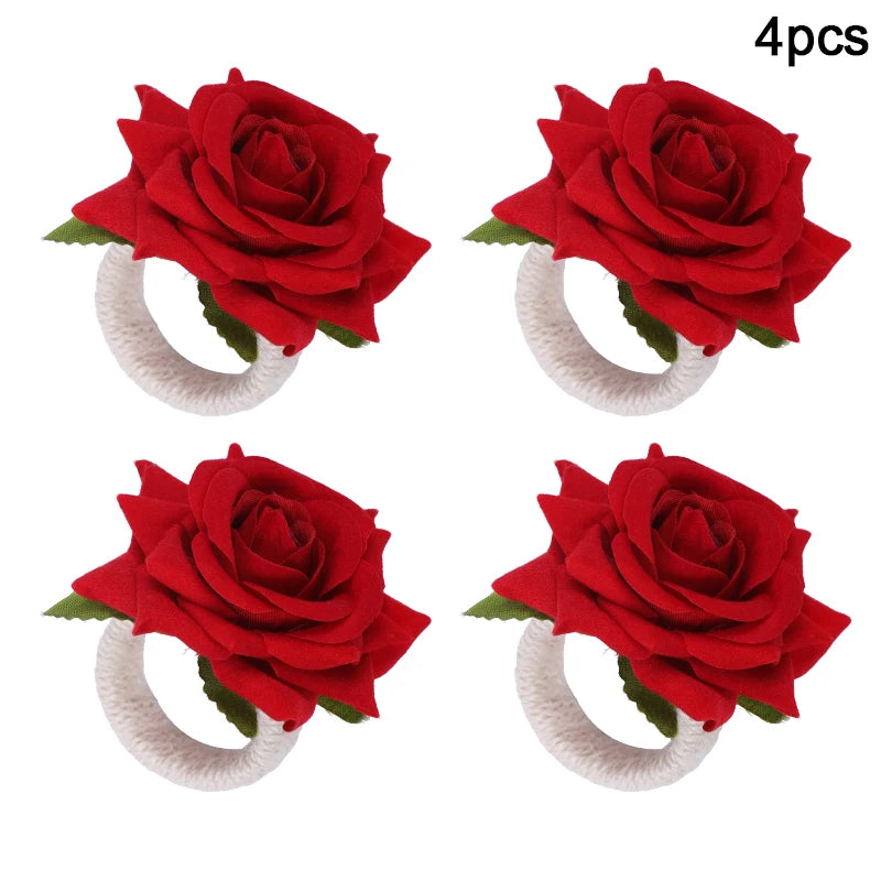 2/4/6pcs Flower Napkin Rings Red Rose Towel Buckle for Wedding Party Valentines Day Home Table Decoration Birthday Napkin Holder