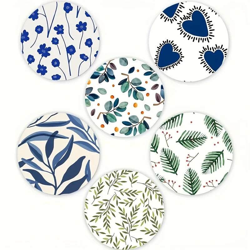 10CM 6PCS 2D Simplicity Nature Flowers Plants Fresh style Wooden Coasters Coffee Shop Furniture Decoration Desktop Protection