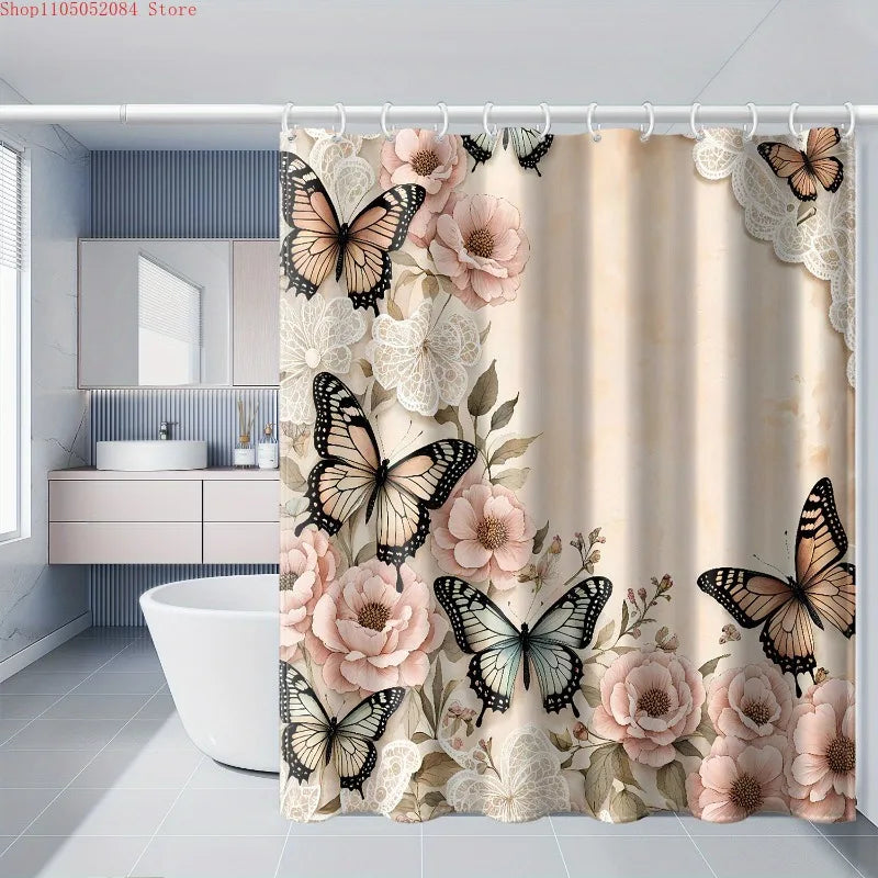 1pc printed shower curtain hook polyester -   With Hooks Waterproof Mildew Proof Easy Install Washable