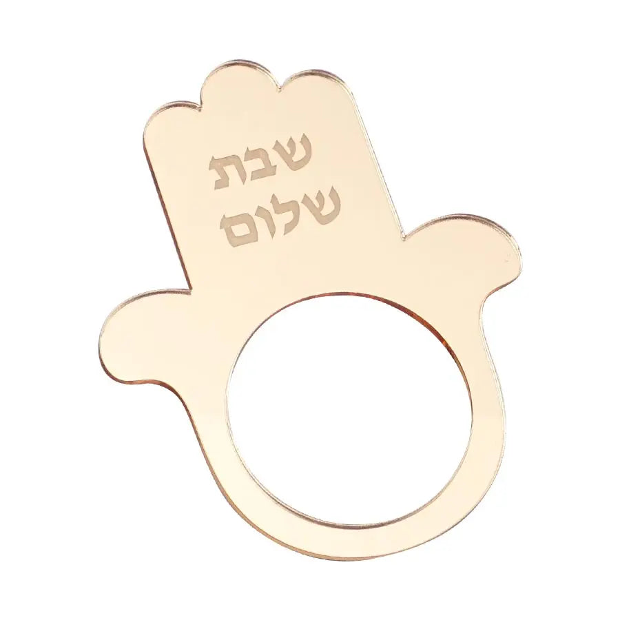 12Pcs/Lot Jewish Hamsa Shabbat Shalom Napkin Ring Mirror Acrylic Table Decor for Sabbath Dinner Jewish Holiday Table Decoration