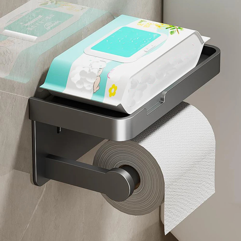 Aluminum Alloy Paper Holder Wall-Mounted Toilet Roll Paper Holder No Drilling Bathroom Kitchen Paper Holder