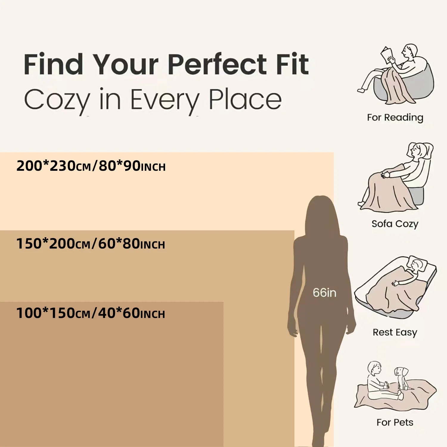 ROSEKIND Blankets 3 Size for Bed, 300GSM Soft & Warm Fleece Blanket, Decorative and Giftable Striped Blankets for Adult