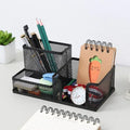 Mesh Desk Organizer Office Supplies Caddy with Pencil Holder and Storage Baskets for Desktop Accessories, 3 Compartments, Black