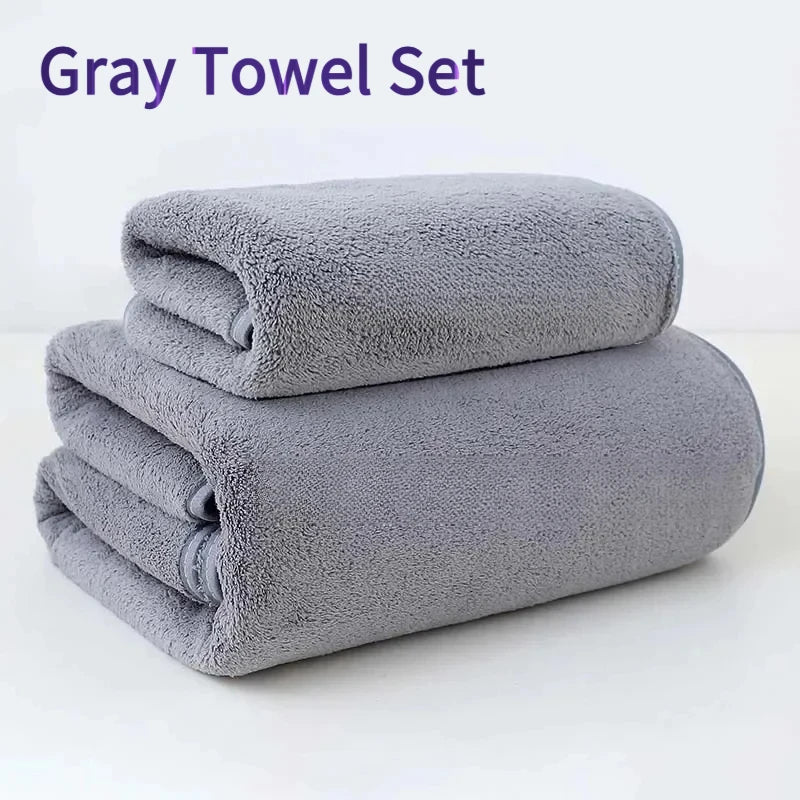 Gray Coral Fleece Towel Set Thick Soft Quick Dry Absorbent Bath Towel for Home Bathroom Gym Face Wash