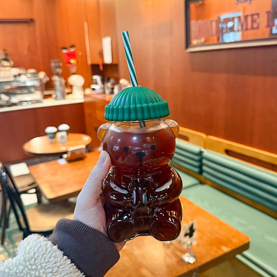 20oz New Bear Straw Tumbler, Plastic Cup for Coffee Beer Wine Cocktails, Office Party Drinkware, Christmas Birthday Gift