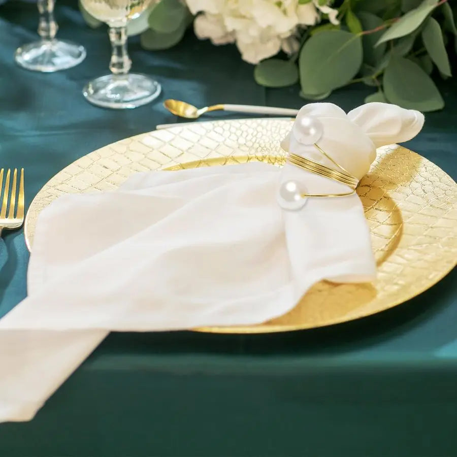 100Pcs Gold Napkin Rings Pearl Napkin Holder Round Metal Spring Dinner Table Ring Napkin Holder Buckles for Wedding Birthday Tab