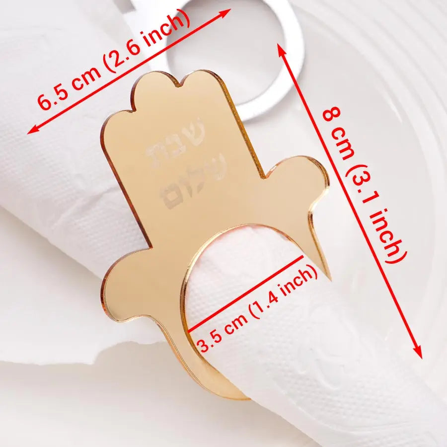 12Pcs/Lot Jewish Hamsa Shabbat Shalom Napkin Ring Mirror Acrylic Table Decor for Sabbath Dinner Jewish Holiday Table Decoration