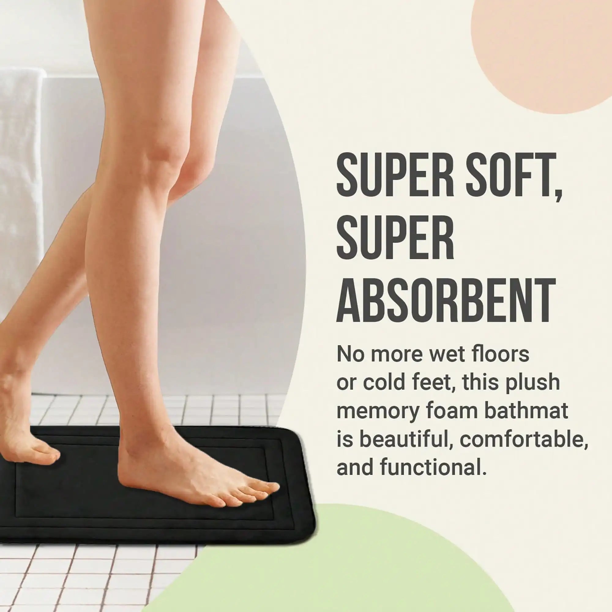 1Pc Memory Foam Bath Mat 15.75 "* 23.62",  High-Density Fast Drying Absorbent Carpet, Super Soft Anti-Skid Bath Mat