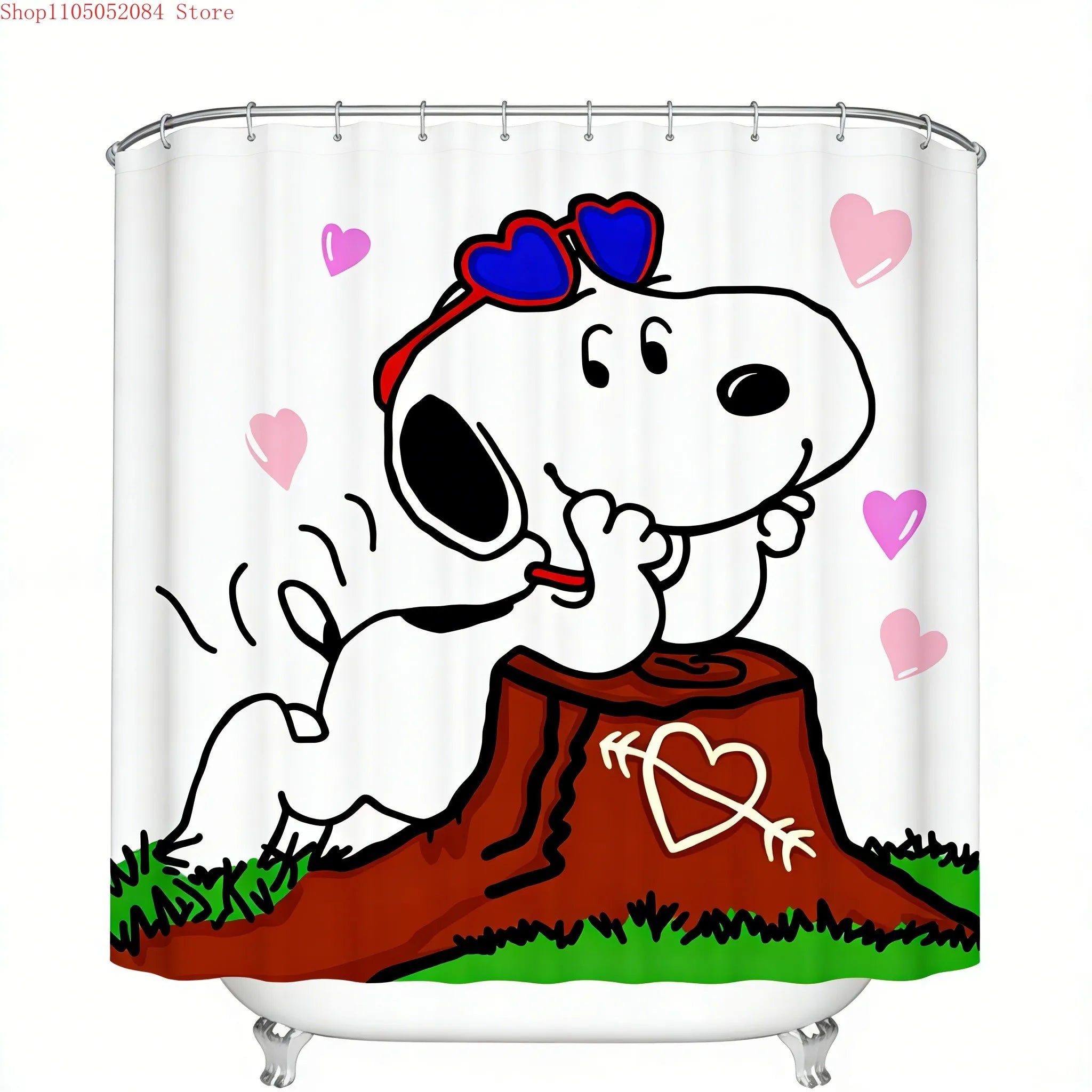 Snoopy Themed Shower Curtain With Hooks Waterproof Washable Quick Install For Dorm Home Bathroom Use
