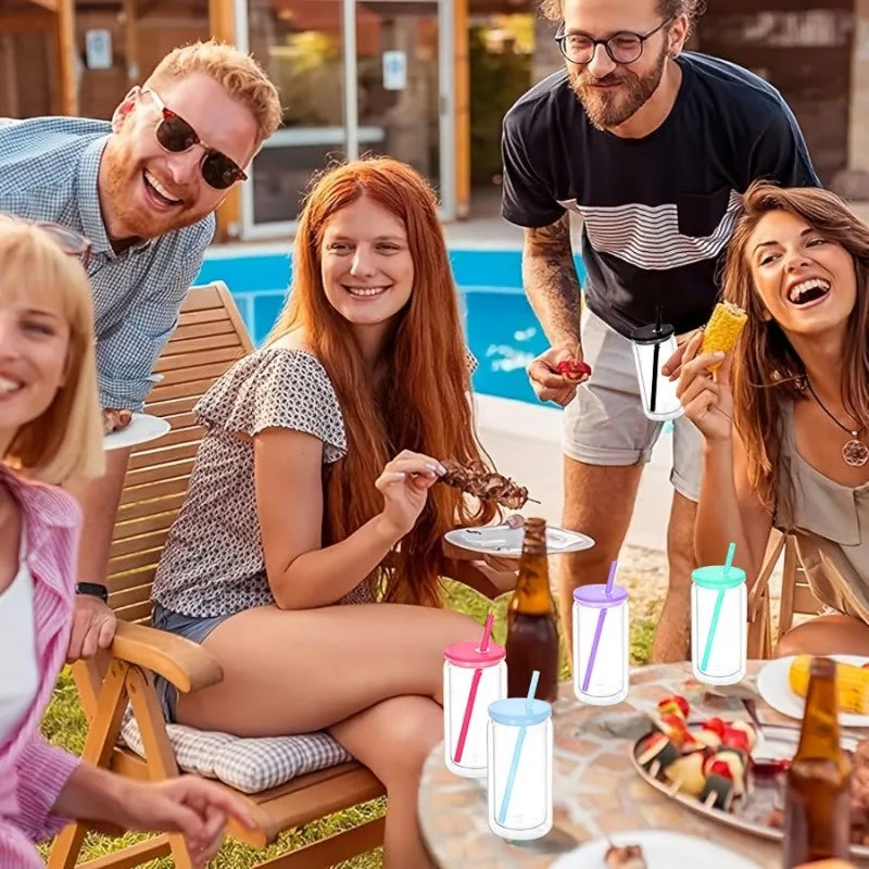 Double Wall Snowglobe Plastic Cups with Pre-Drilled Hole Christmas Straw Water Bottte Clear Tumbler Coffee Juice Drinkware Gifts