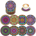 8pc/set beautiful colorful flowers tea table art wooden high temperature non-slip coaster round, suitable for adults, office, te