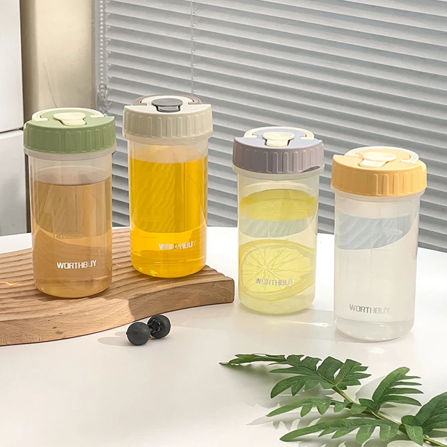 transparent Plastic Water Bottle With Handle Tumbler Travel Sport Portable Leak-proof Drinking Cup Heat-Resistant Coffee Mug
