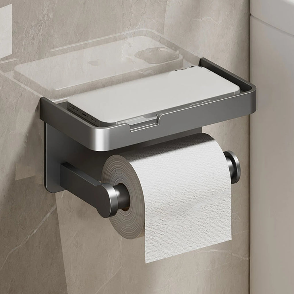Aluminum Alloy Paper Holder Wall-Mounted Toilet Roll Paper Holder No Drilling Bathroom Kitchen Paper Holder