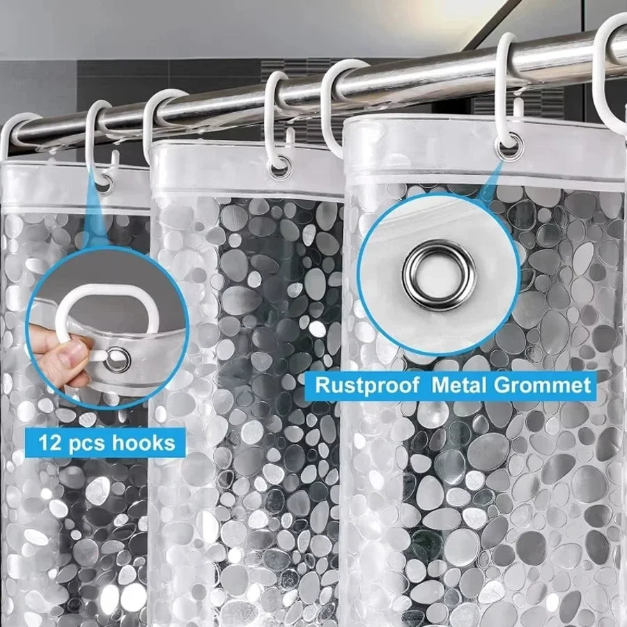 1pc Extra Long Clear Pebble Shower Curtain with Magnets Metal Grommets, Durable Sturdy Bath Curtain Cute Bath Decor Accessories