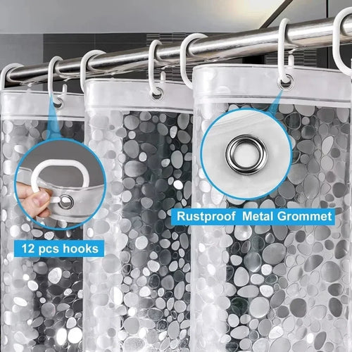 1pc Extra Long Clear Pebble Shower Curtain with Magnets Metal Grommets, Durable Sturdy Bath Curtain Cute Bath Decor Accessories