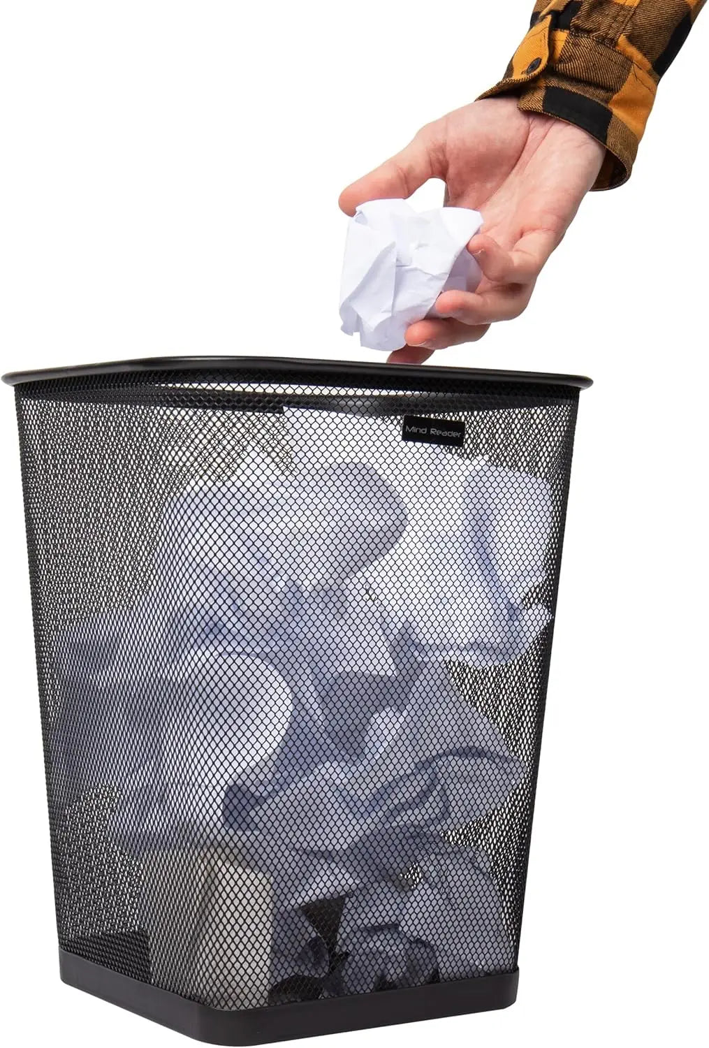 Metal Mesh Trash Can Set of 2, Square Office Waste Basket, Ventilated Design for Odor Control, Black