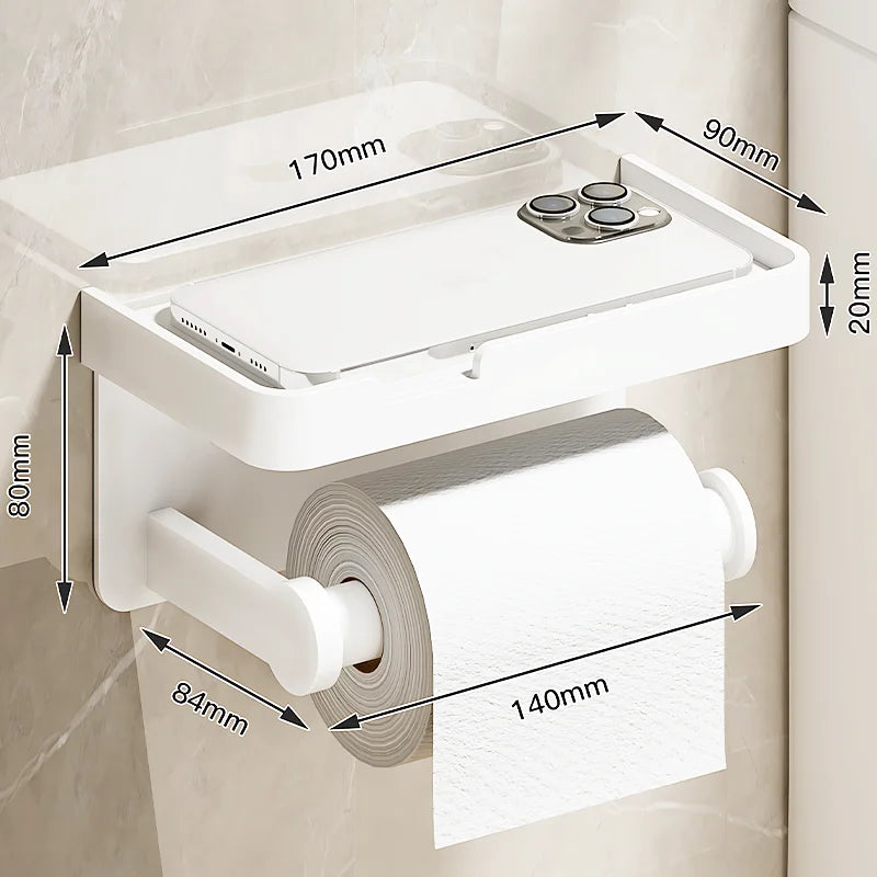 Aluminum Alloy Toilet Paper Holder Toilet Paper Holder Wall-Mounted Toilet Roll Shelf Phone Stand for Home Bathroom Accessories