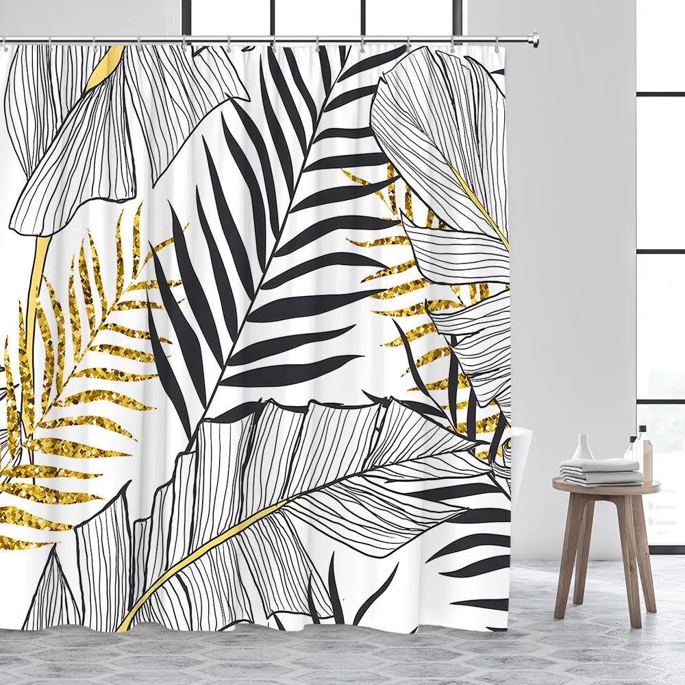 Tropical Plant Leaves Shower Curtain Hummingbird Palm Leaf Monstera Butterfly Watercolour Art Fabric Home Decor Bathroom Curta