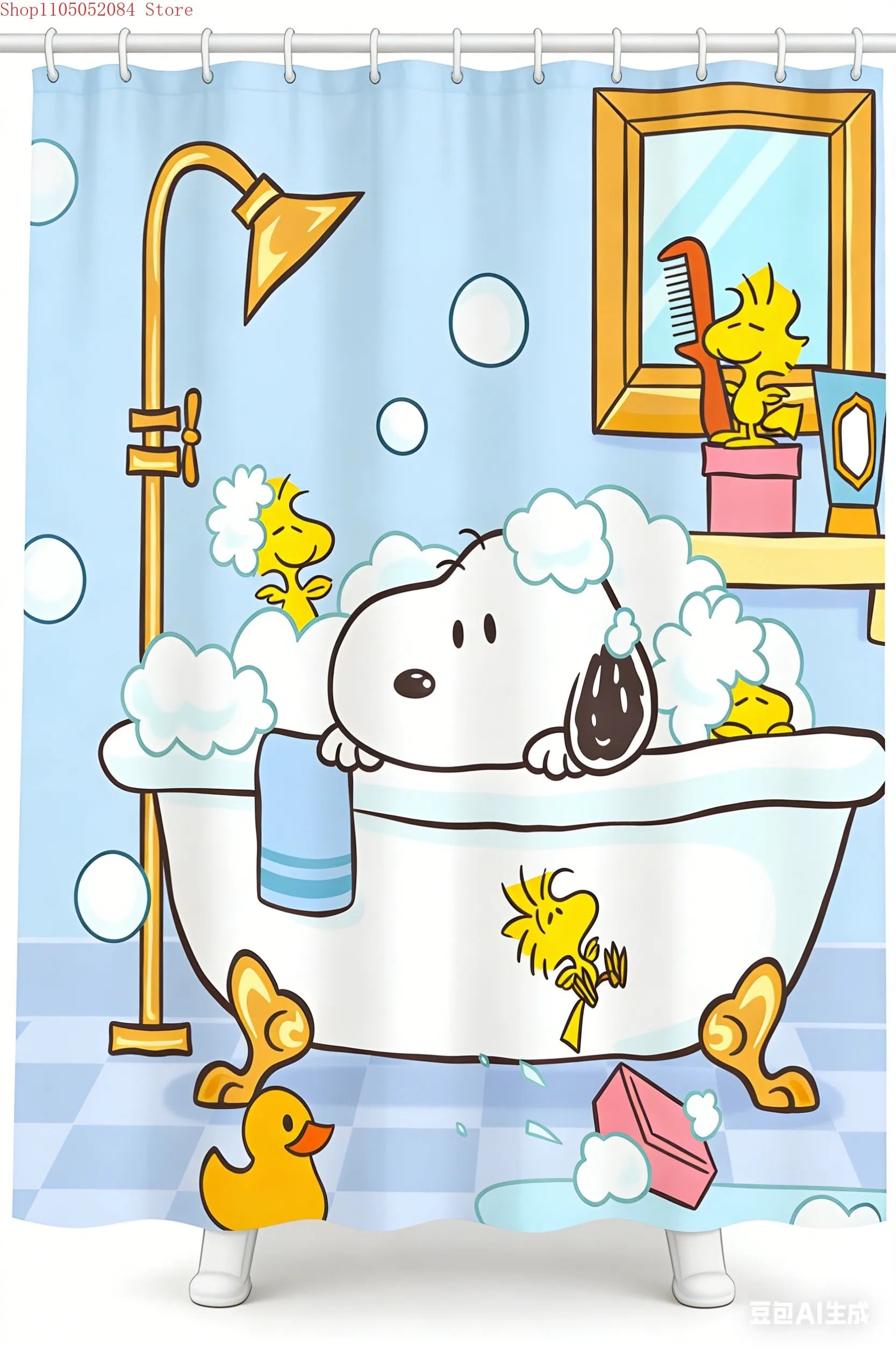 Snoopy Themed Shower Curtain With Hooks Waterproof Washable Quick Install For Dorm Home Bathroom Use