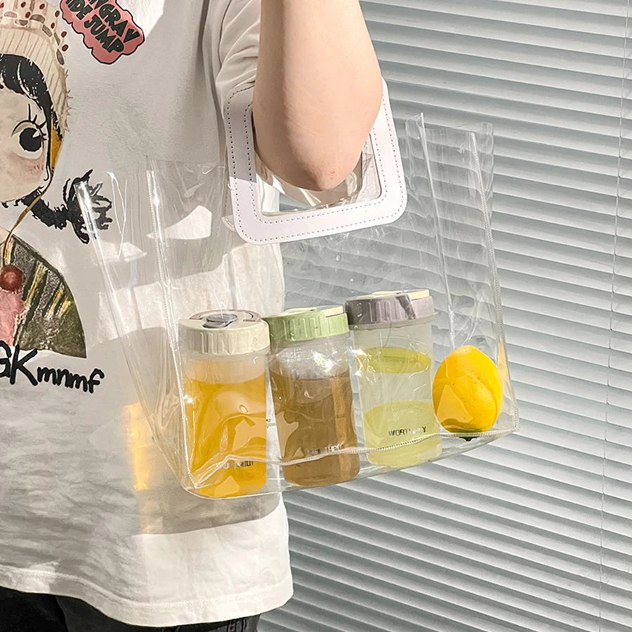 transparent Plastic Water Bottle With Handle Tumbler Travel Sport Portable Leak-proof Drinking Cup Heat-Resistant Coffee Mug