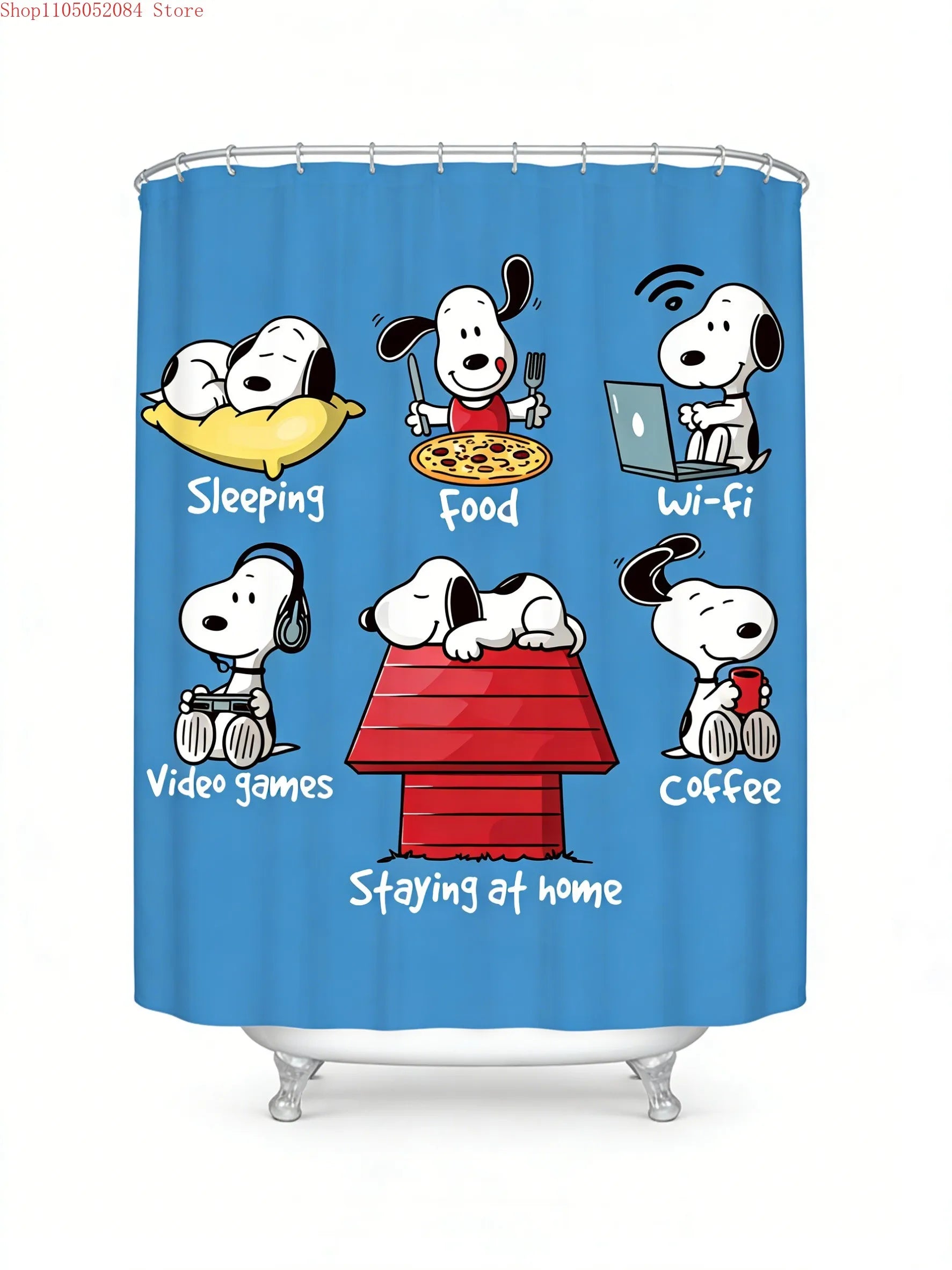 Snoopy Themed Shower Curtain With Hooks Waterproof Washable Quick Install For Dorm Home Bathroom Use